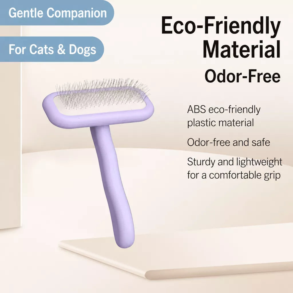 Stainless Steel Curved-Handle Pin Brush for Dogs & Cats