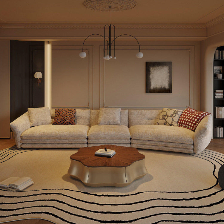 Minimalist French Cream Chenille Fabric Sectional Sofa for Living Room mxza-0207-48