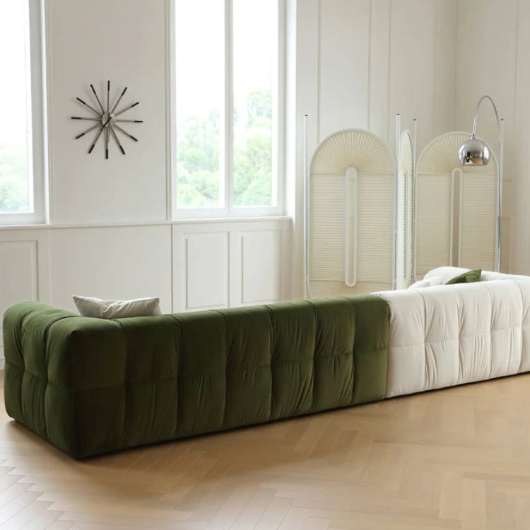 Modern Green and White Fabric Sofa, Cream Style 3-Seater Color-Block Couch for Living Room my-354