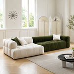 Modern Green and White Fabric Sofa, Cream Style 3-Seater Color-Block Couch for Living Room my-354