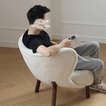 Luxurious White Walnut Wood Chair with Soft Faux Lambswool Upholstery my-361