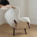 Luxurious White Walnut Wood Chair with Soft Faux Lambswool Upholstery my-361