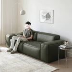 Luxurious Dark Green Pine Leather Sofa with Plush Down Cushions my-368