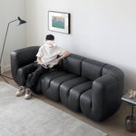 Luxurious Black Pine Leather Sofa with Plush Down Cushions my-373