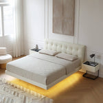 Stylish Bed Frame with Light Brown Pine and Leather Finish my-376