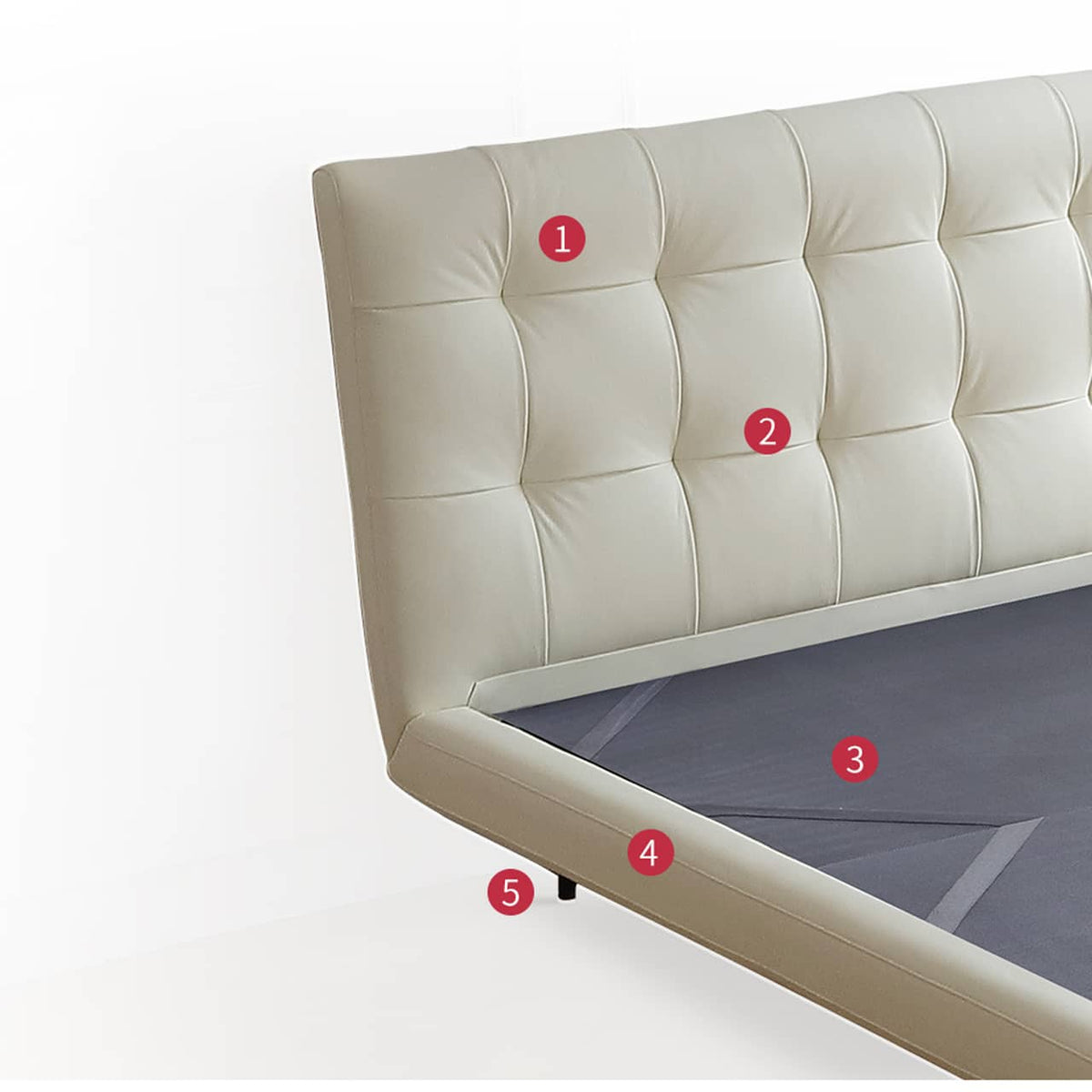 Stylish Bed Frame with Light Brown Pine and Leather Finish my-376