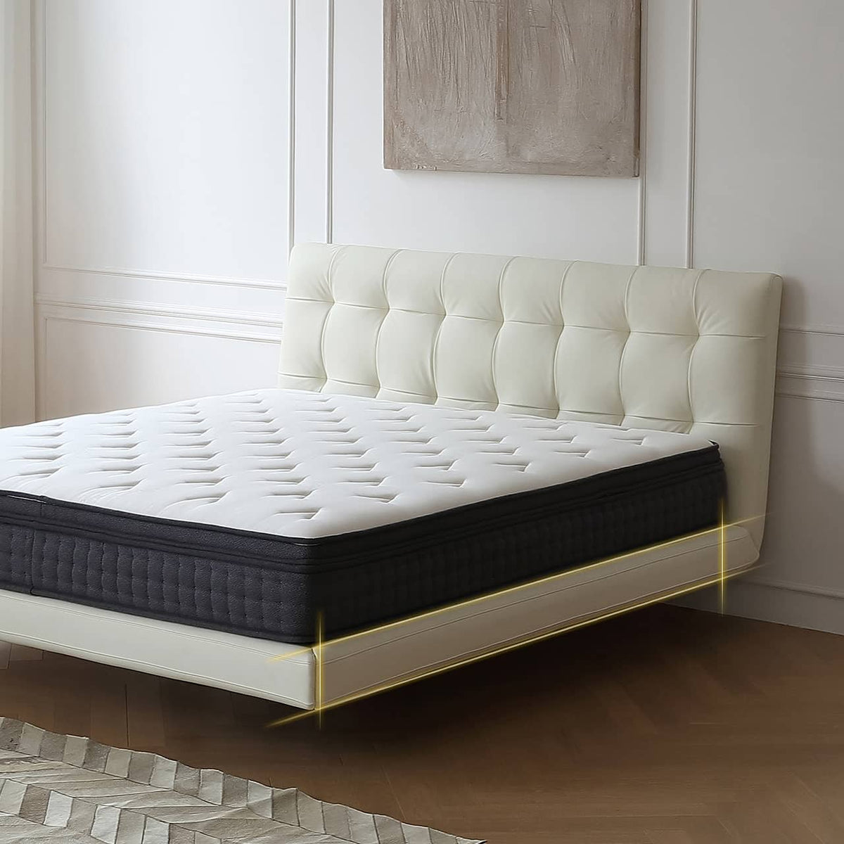 Stylish Bed Frame with Light Brown Pine and Leather Finish my-376