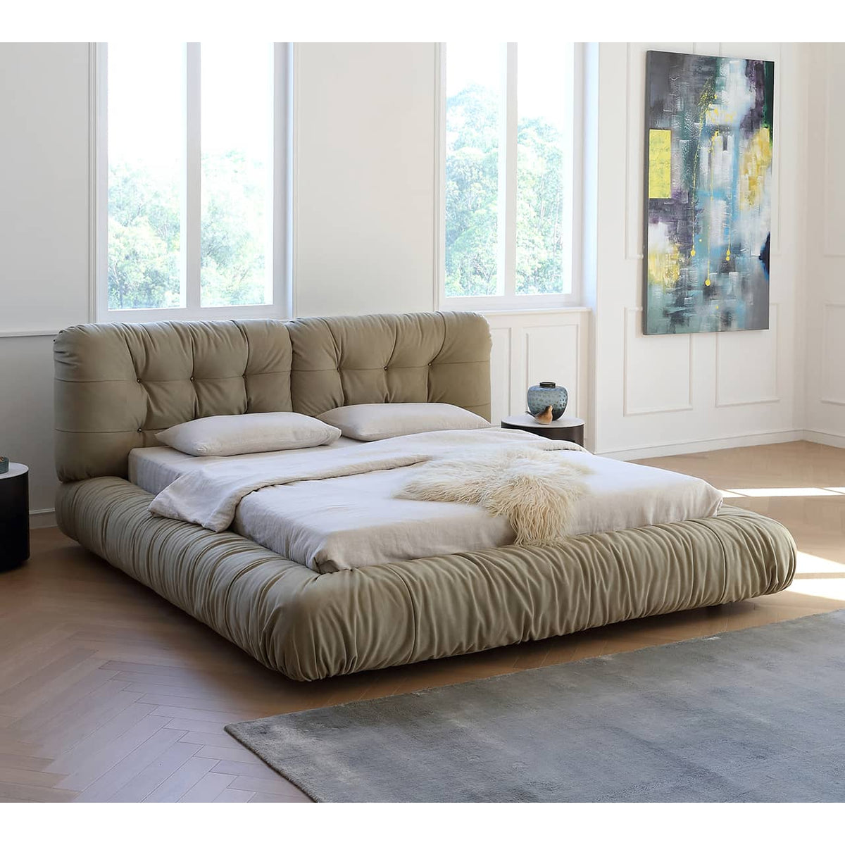 Luxurious Gray Pine Suede Down Bed for Ultimate Comfortmy-377