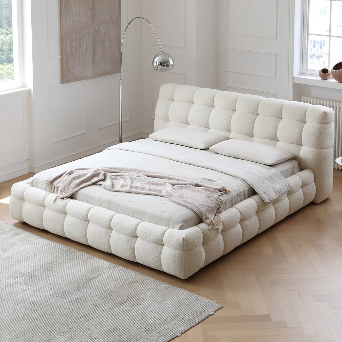 Luxurious White Pine Bed with Faux Lambswool and Silk Floss Comfort my-378