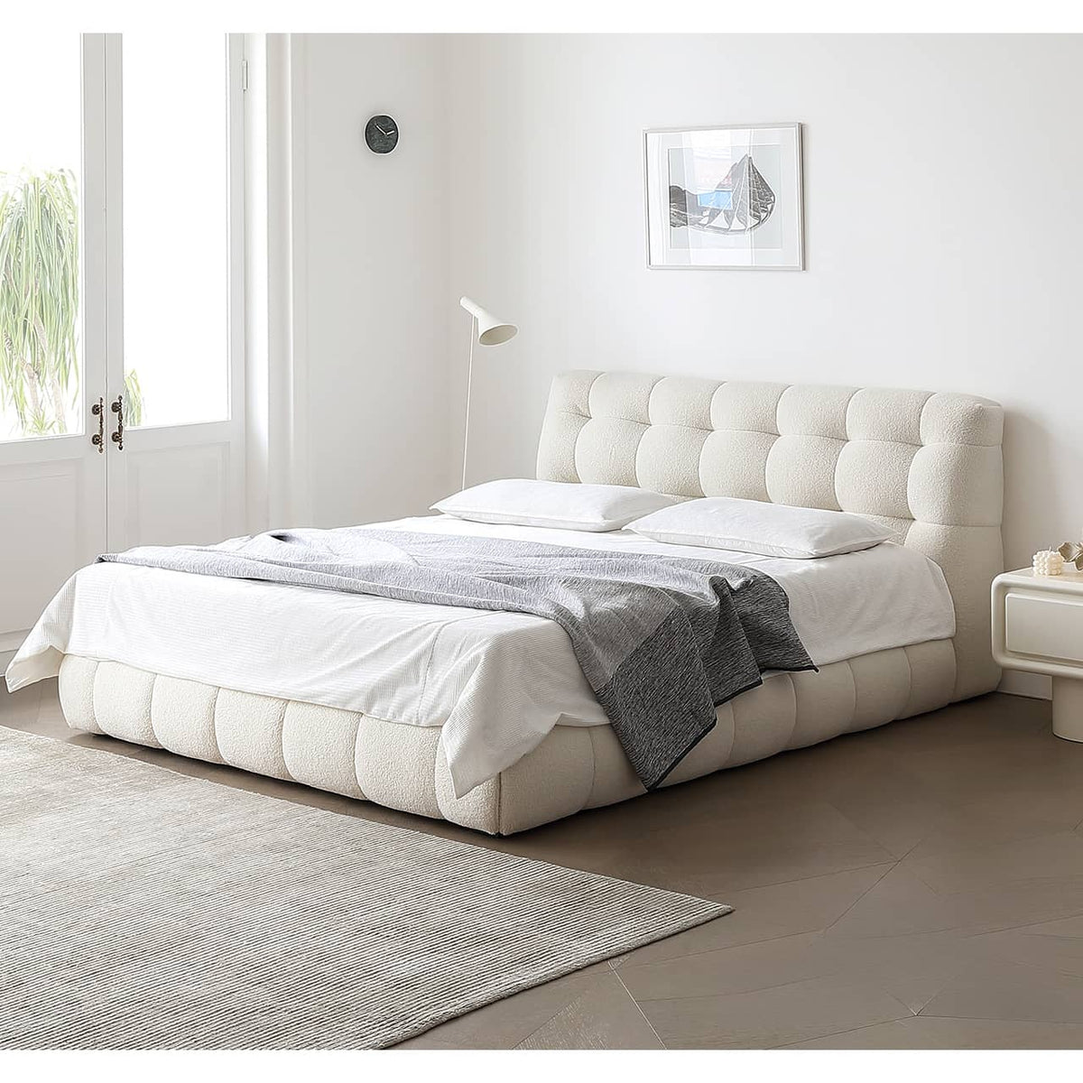 Luxurious White Pine Bed with Faux Lambswool and Silk Floss Comfort my-378