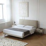 Luxurious Gray Pine Bed with Leather Upholstery and Silky Floss Finish my-379