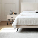 Luxurious Off-White Pine Bed with Premium Leather and Down Upholstery my-380