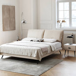 Luxurious Off-White Pine Bed with Premium Leather and Down Upholstery my-380
