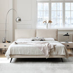 Luxurious Off-White Pine Bed with Premium Leather and Down Upholstery my-380