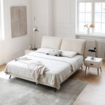Luxurious Off-White Pine Bed with Premium Leather and Down Upholstery my-380