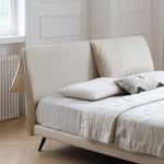 Luxurious Off-White Pine Bed with Premium Leather and Down Upholstery my-380