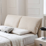 Luxurious Off-White Pine Bed with Premium Leather and Down Upholstery my-380