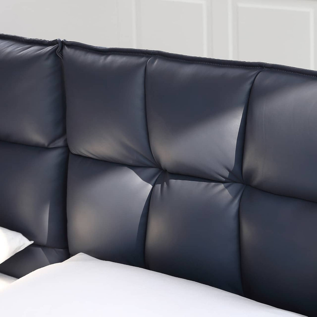 Luxurious Black Pine Bed with Leather Upholstery and Silk Floss Comfort my-381