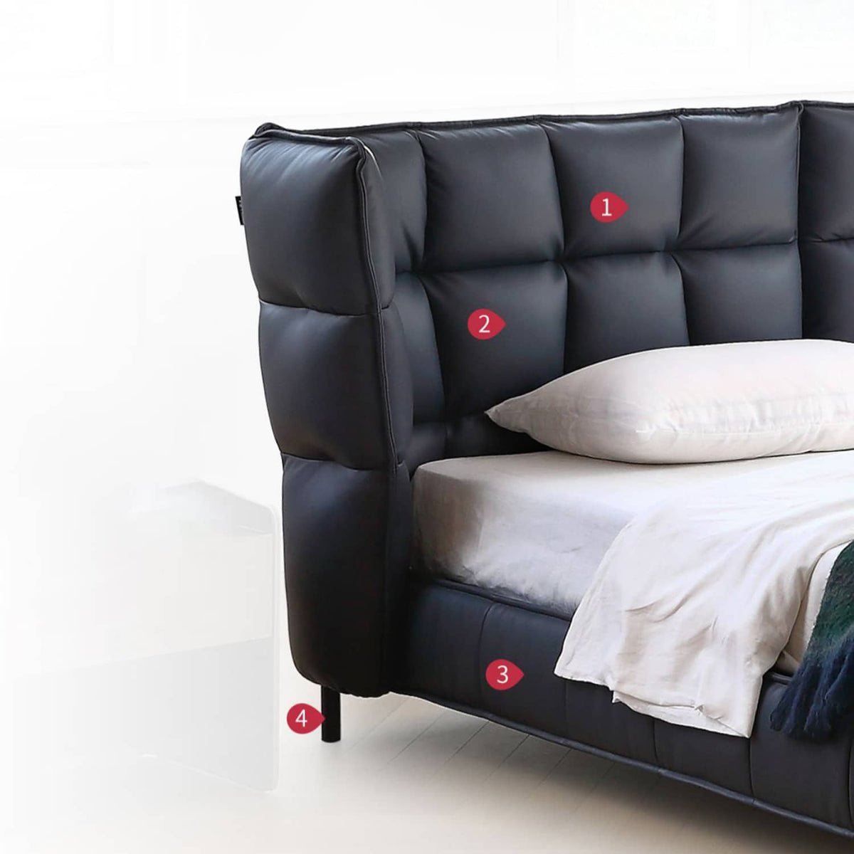 Luxurious Black Pine Bed with Leather Upholstery and Silk Floss Comfort my-381