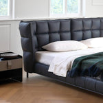 Luxurious Black Pine Bed with Leather Upholstery and Silk Floss Comfort my-381