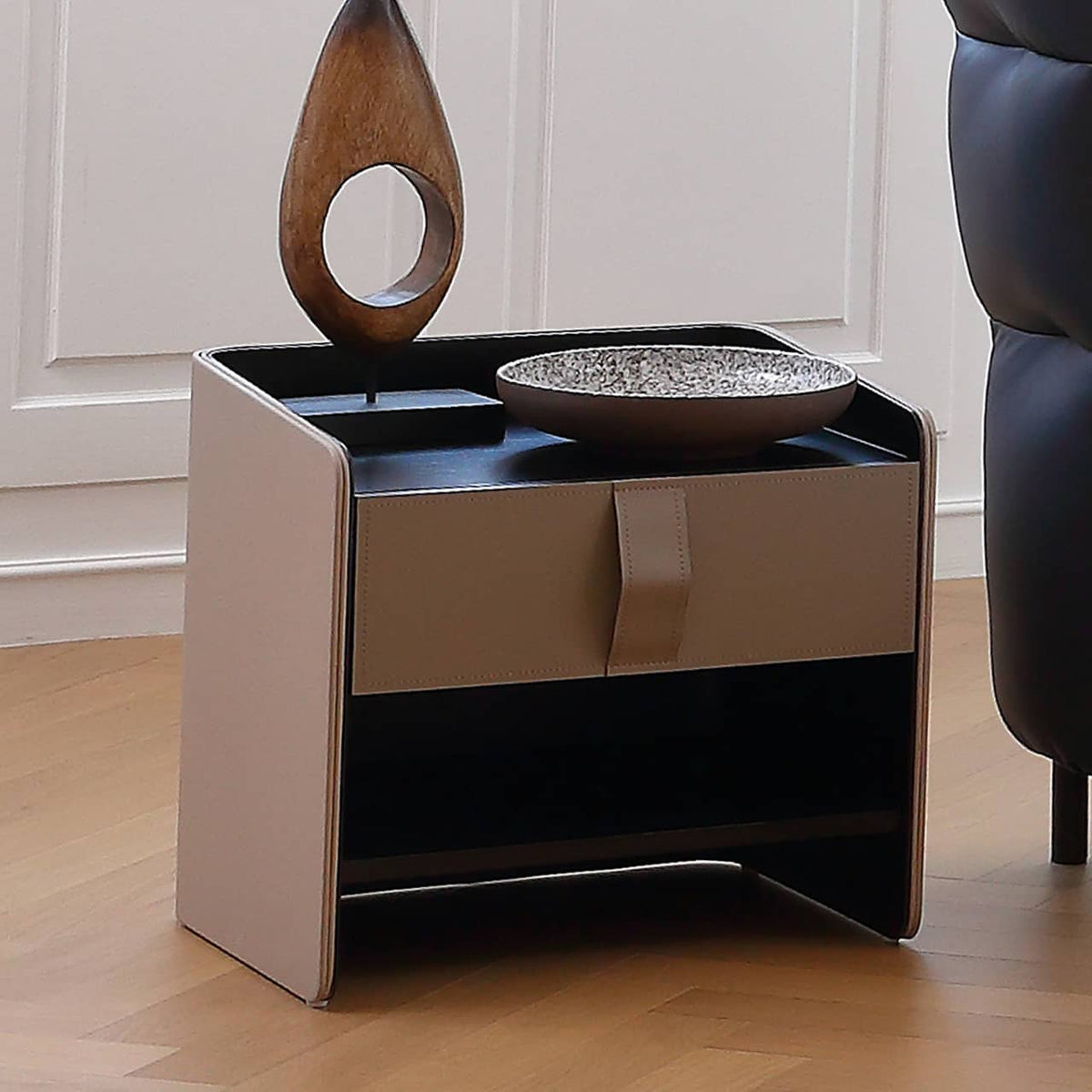 Luxurious Black Pine Bed with Leather Upholstery and Silk Floss Comfort my-381