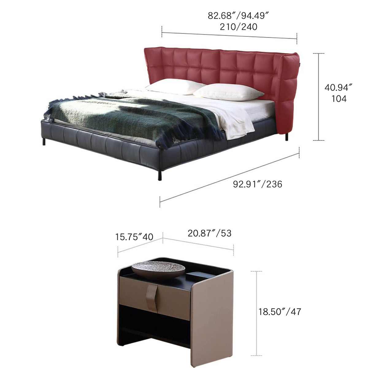 Luxurious Black Pine Bed with Leather Upholstery and Silk Floss Comfort my-381