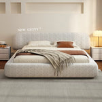 French Cream Style Upholstered Bed, Modern Minimalist Fabric Double Bed for Bedroom ngh-0207-47