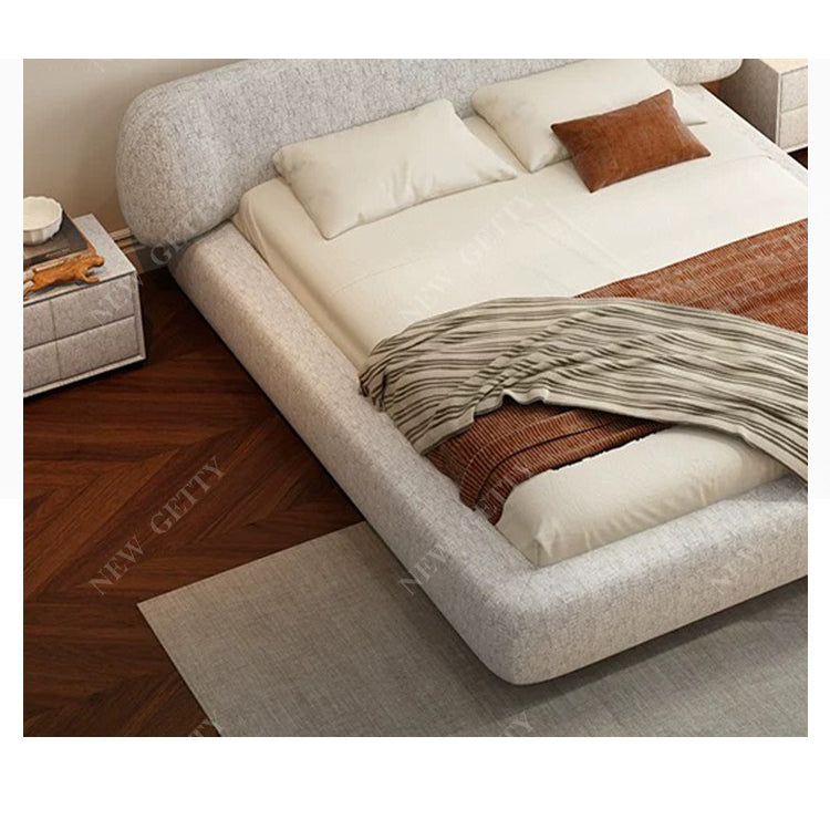 French Cream Style Upholstered Bed, Modern Minimalist Fabric Double Bed for Bedroom ngh-0207-47