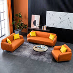 Modern Techno Fabric Sofa Set in Orange, Off-White, Dark Blue, and Green with Elegant Wood Accents qm-1