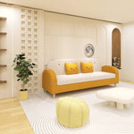 Stylish Light Gray Sofa with Off White, Mint Green, Grass Pink, and Yellow Wood Accents – Premium Cotton Upholstery qm-11