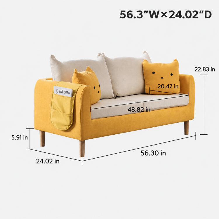 Modern Yellow Fabric Sofa Set, Cute Cat Ear-Shaped 2/3-Seater Couch for Living Room qm-12