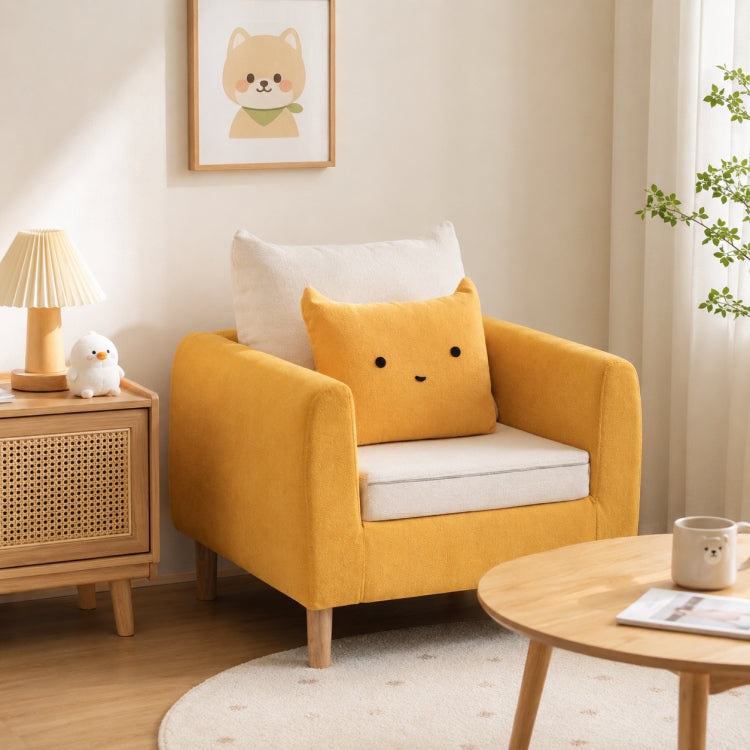 Modern Yellow Fabric Sofa Set, Cute Cat Ear-Shaped 2/3-Seater Couch for Living Room qm-12