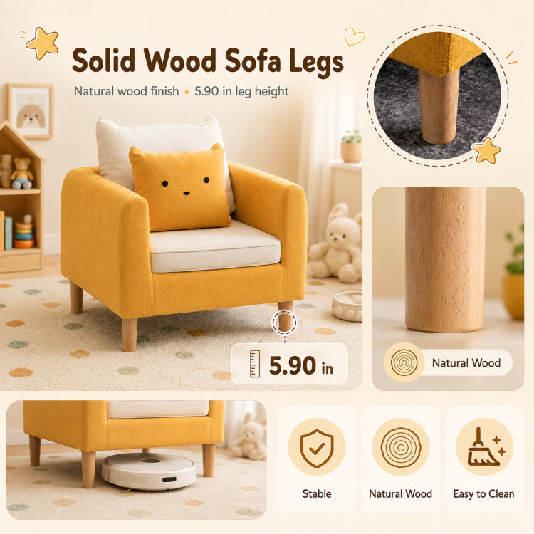 Modern Yellow Fabric Sofa Set, Cute Cat Ear-Shaped 2/3-Seater Couch for Living Room qm-12