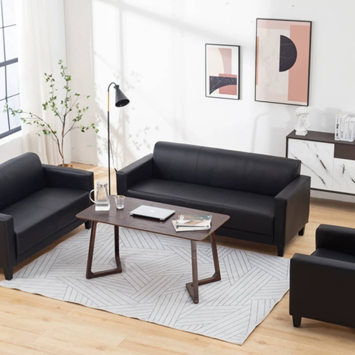 Luxurious PU Leather Sofa - Versatile Colors: Black, Light Brown, Off White, Wine Red, and Orange qm-4