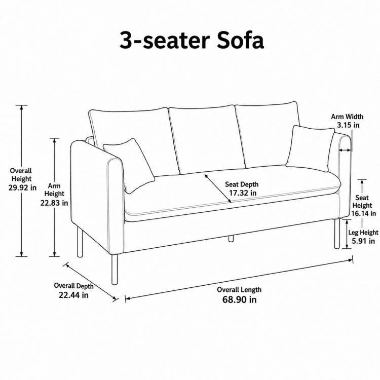 Nordic Tech Fabric Sofa, Colorful 2/3-Seater Couch for Small Living Room qm-5