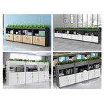 Multi-Purpose Storage Cabinet with Natural Wood Finish and White & Gray Particle Board Shelves qs-154