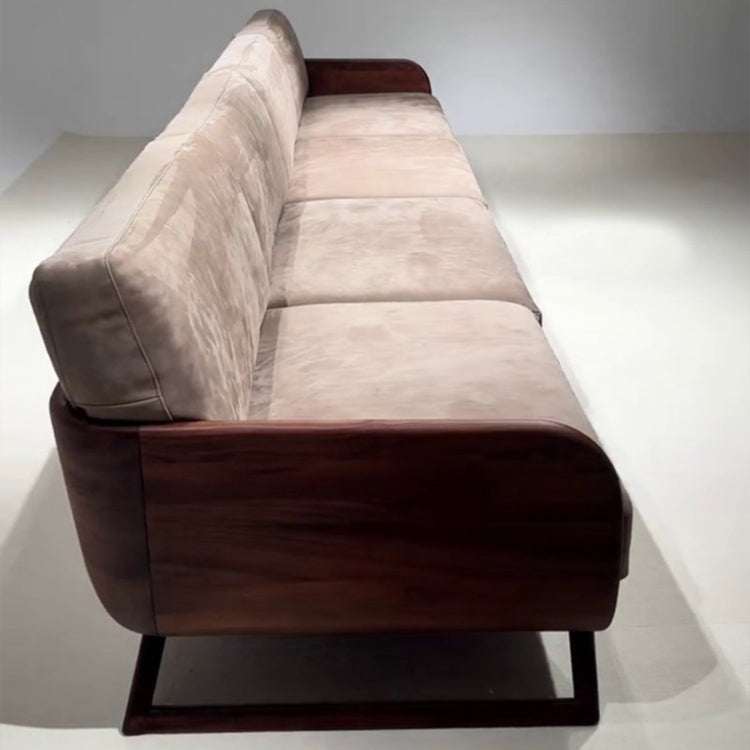 Black Walnut Wood Sofa for Living Room or Office, Straight-Line Luxury Modern Couch qsmz-0203-39