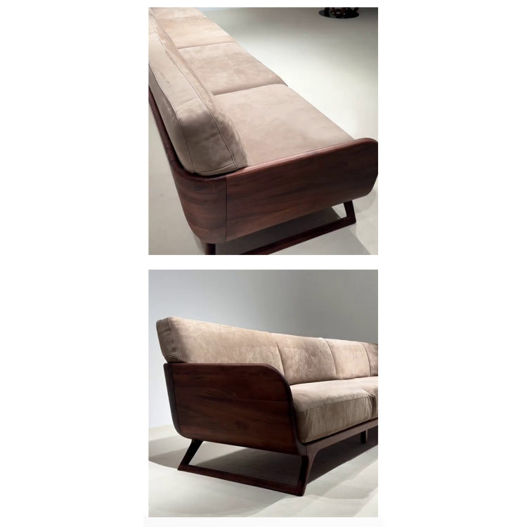 Black Walnut Wood Sofa for Living Room or Office, Straight-Line Luxury Modern Couch qsmz-0203-39