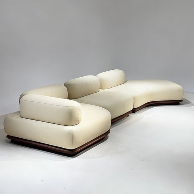 Italian Modern Minimalist Curved Solid Wood Leather Sofa, Soft Cream-Tone Luxury Couch sz-0207-46