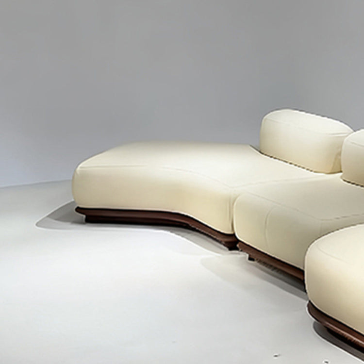 Italian Modern Minimalist Curved Solid Wood Leather Sofa, Soft Cream-Tone Luxury Couch sz-0207-46