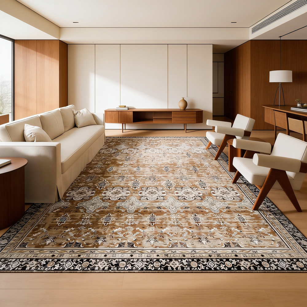 Large Area Rug 9 x 12 ft Anti-Skid Tear-Resistant Floor Mat Vintage Brown Green-T3342P479462 - 场景图