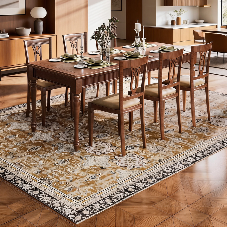 Large Area Rug 9 x 12 ft Anti-Skid Tear-Resistant Floor Mat Vintage Brown Green-T3342P479462 - 场景图