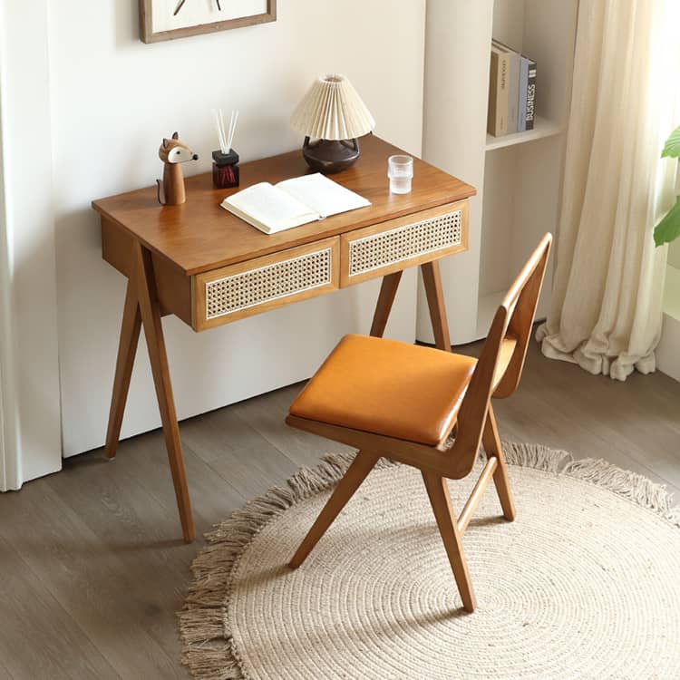 Stylish Natural Wood Ash Rattan Chair with Synthetic Leather Seat tzm-524