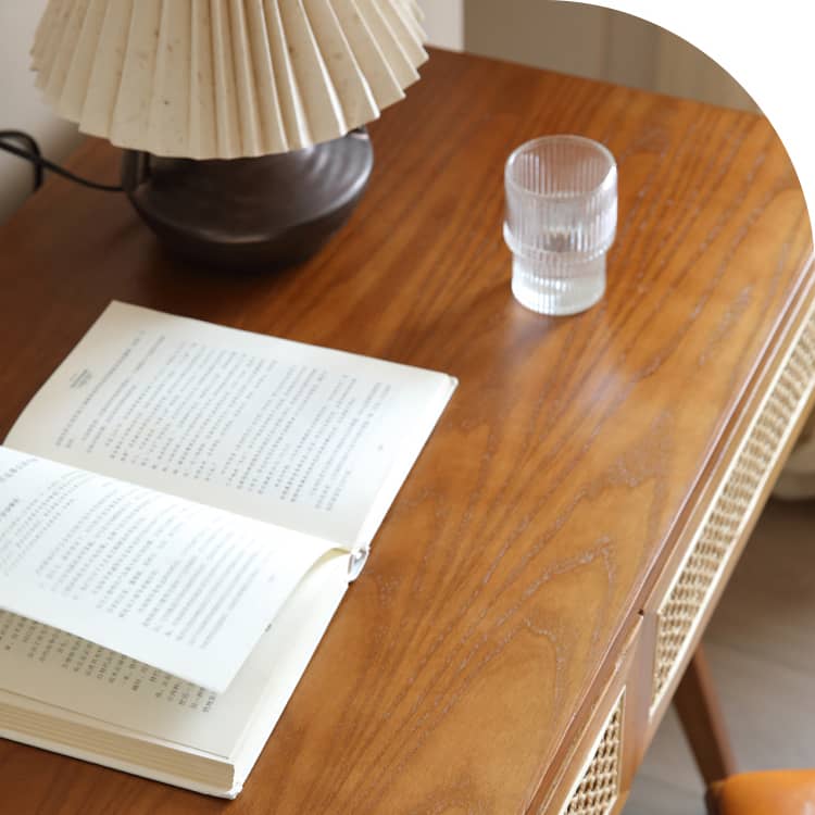 Stylish Natural Wood Ash Rattan Chair with Synthetic Leather Seat tzm-524