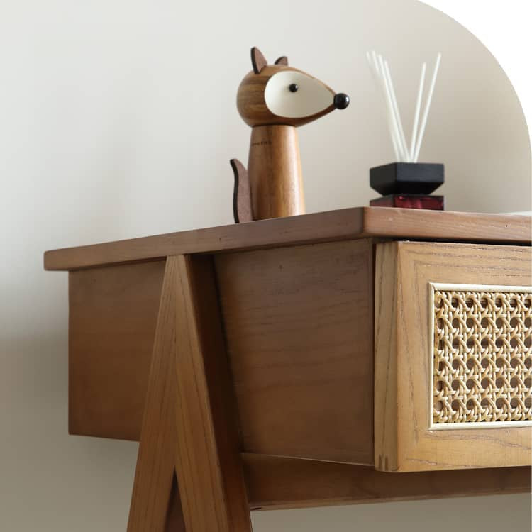 Stylish Natural Wood Ash Rattan Chair with Synthetic Leather Seat tzm-524