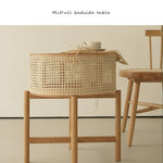 Stylish Natural Oak Wood Tea Table with Rattan Accents tzm-528