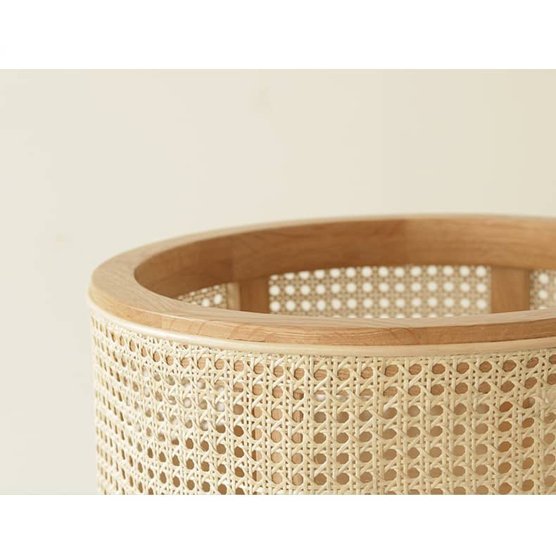 Stylish Natural Oak Wood Tea Table with Rattan Accents tzm-528