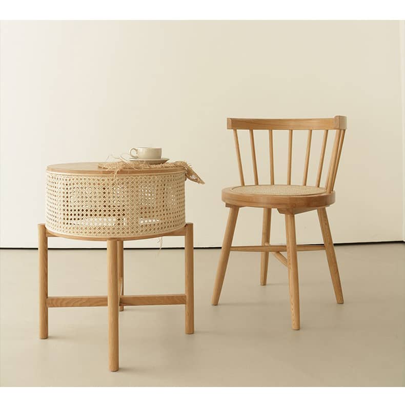 Stylish Natural Oak Wood Tea Table with Rattan Accents tzm-528