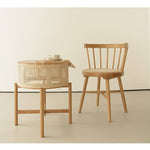 Stylish Natural Oak Wood Tea Table with Rattan Accents tzm-528