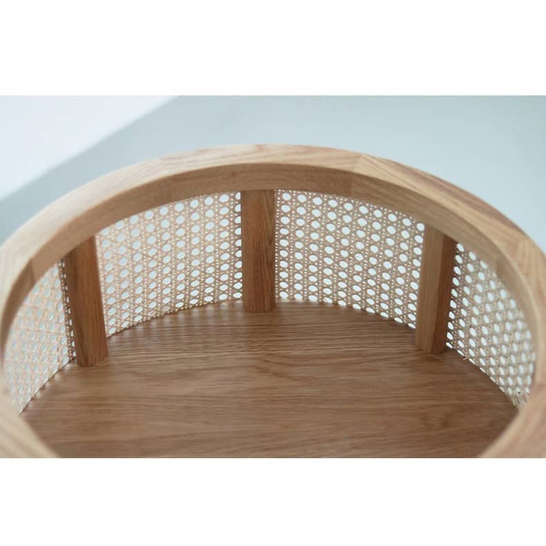 Stylish Natural Oak Wood Tea Table with Rattan Accents tzm-528